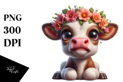 Baby Calf with Flower Crown, PNG Product Image 1