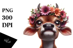 Baby Calf with Flower Crown, Playful Pose PNG Product Image 1