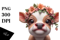 Baby Calf with Flower Crown, PNG Product Image 1