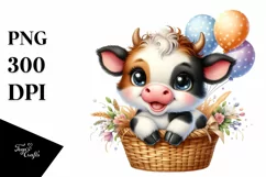 Cute Highland Cow Smiling in Basket | Sublimation | Clipart Product Image 3