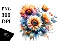 Abstract Colorful Sunflower Watercolor, PNG Product Image 1