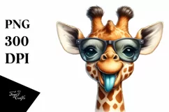 Funny Smiling Giraffe with Sunglasses | Watercolor Clipart Product Image 3