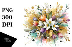 Colorful Abstract Bouquet with Gold Foil | Clipart Product Image 1