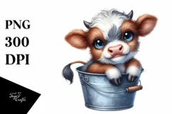 Cute Highland Cow Smiling in Bucket | Sublimation | Clipart Product Image 1