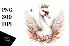 Funny Smiling Swan with Diva Look | Watercolor Clipart Product Image 1