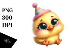 Watercolor Funny Baby Chick Sitting Party Hat Sublimation Product Image 1