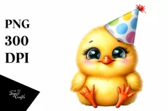 Watercolor Funny Baby Chick Sitting Party Hat Sublimation Product Image 3