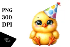 Watercolor Funny Baby Chick Sitting Party Hat Sublimation Product Image 1