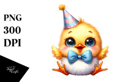 Watercolor Funny Baby Chick Sitting Party Hat Sublimation Product Image 1