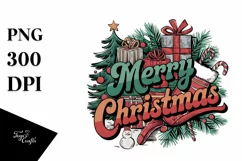 Retro Merry Christmas Clipart PNG Product Image 5