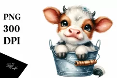 Cute Highland Cow Smiling in Bucket | Sublimation | Clipart Product Image 1