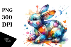 Colorful Bunny on Splashy Background, PNG Product Image 1