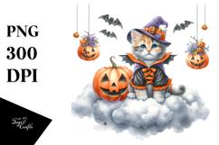 Kitten on Cloud Halloween PNG Product Image 1
