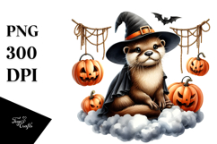 Otter in Halloween Style Watercolor PNG Product Image 1