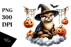 Otter in Halloween Style Watercolor PNG Product Image 1
