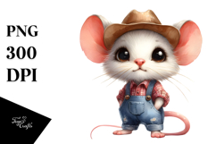 Watercolor Mouse Big Eyes, Farm Jeans Standing Clipart Product Image 1
