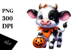 Watercolor Baby Cow Halloween Clipart Product Image 1