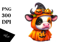 Watercolor Baby Cow Halloween Clipart Product Image 1