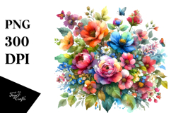 Vibrant Half Moon with Flowers, PNG Product Image 1