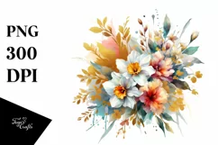 Watercolor Splash Vibrant Bouquet GOLD FOIL Product Image 1