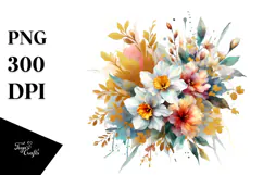 Watercolor Splash Vibrant Bouquet GOLD FOIL Product Image 1