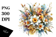 Watercolor Splash Vibrant Bouquet GOLD FOIL Product Image 1