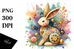Colorful Wooden Bunny, PNG Product Image 1