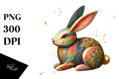 Colorful Wooden Bunny PNG Product Image 1
