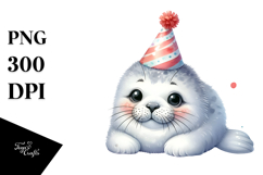 Energetic Baby Seal with Party Hat PNG Product Image 1