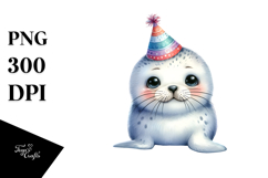 Energetic Baby Seal with Party Hat PNG Product Image 1