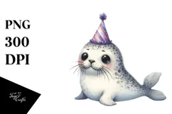 Energetic Baby Seal with Party Hat PNG Product Image 1