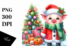 Cute Baby Pig Dressed for Christmas | Clipart Product Image 3