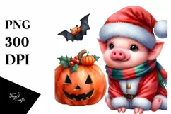 Cute Baby Pig Dressed for Christmas | Clipart Product Image 1