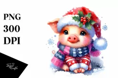 Cute Baby Pig Dressed for Christmas | Clipart Product Image 3