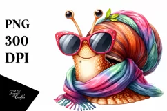 Vibrant Snail Portrait with Scarf | Watercolor Clipart Product Image 1