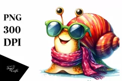 Vibrant Snail Portrait with Scarf | Watercolor Clipart Product Image 1