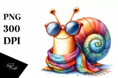 Vibrant Snail Portrait with Scarf | Watercolor Clipart Product Image 1
