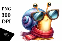 Vibrant Snail Portrait with Scarf | Watercolor Clipart Product Image 3