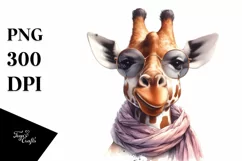 Washed Giraffe Portrait with Silk Scarf | Watercolor Clipart Product Image 1