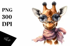 Washed Giraffe Portrait with Silk Scarf | Watercolor Clipart Product Image 1