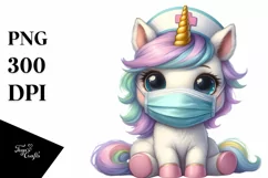 Cute Baby Unicorn with Nurse Mask | Clipart Product Image 1