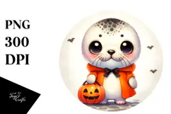 Cute Baby Seal Dressed for Halloween PNG Product Image 1