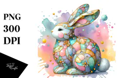 Colorful Bunny with Golden Insertions on Splashy Background, Product Image 1