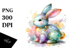 Colorful Bunny with Golden Insertions on Splashy Background, Product Image 1