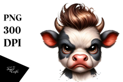Funny Baby Cow with Cool Hair, High Quality PNG Product Image 1