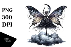 Gothic Fairy on Cloud Watercolor PNG Product Image 1