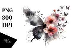 Colorful Flower with Butterfly Silhouettes, PNG Product Image 1