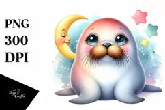 Colorful Smiling Baby Walrus Moon Clipart Product Image 1