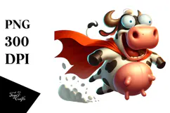 Cartoon Cow with Superhero Cape PNG Product Image 1