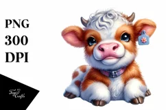 Vibrant Smiling Baby Cow Watercolor Product Image 1